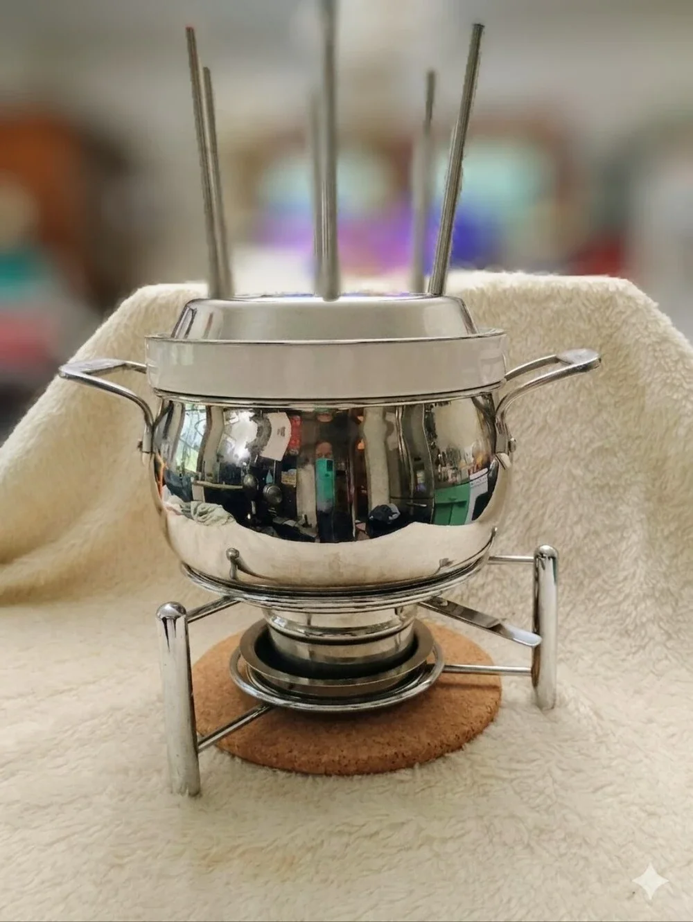 All-Clad Stainless Steel Fondue Set with Ceramic Insert & Forks